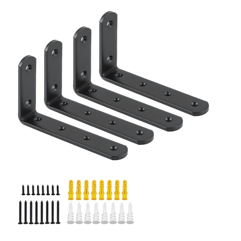 Mooche 4Pack Floating Shelf Bracket, Heavy Duty Shelf Brackets Metal L Brackets for Kitchen Bathroom Shelf Support Wall Mounted with Screw Included (Black, 5*3 Inch) - Image 1